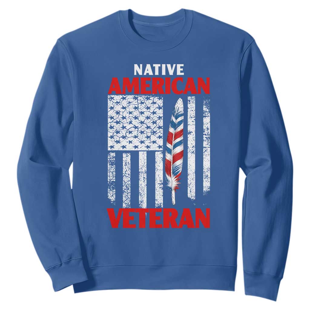 Native American Veteran USA Flag Patriotic Soldier Sweatshirt TS14 Royal Blue Print Your Wear
