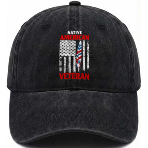 Native American Veteran USA Flag Patriotic Soldier Washed Cotton Baseball Cap TS14 Print Your Wear