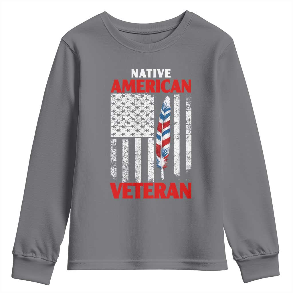 Native American Veteran USA Flag Patriotic Soldier Youth Sweatshirt TS14 Charcoal Print Your Wear