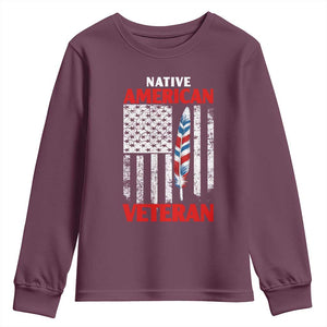 Native American Veteran USA Flag Patriotic Soldier Youth Sweatshirt TS14 Maroon Print Your Wear