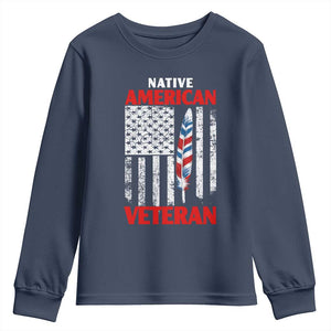 Native American Veteran USA Flag Patriotic Soldier Youth Sweatshirt TS14 Navy Print Your Wear