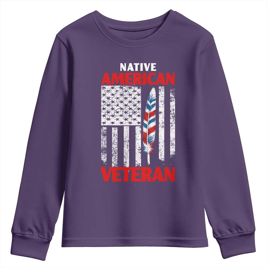 Native American Veteran USA Flag Patriotic Soldier Youth Sweatshirt TS14 Purple Print Your Wear