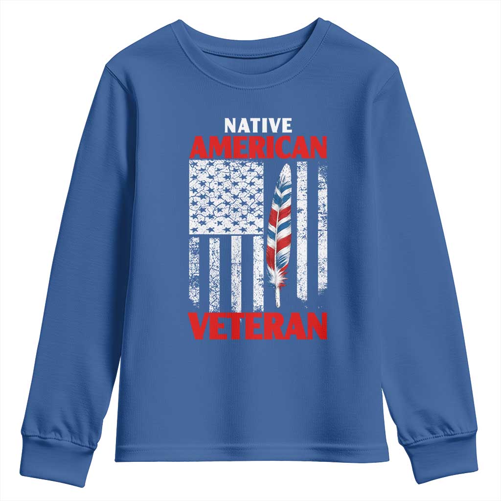 Native American Veteran USA Flag Patriotic Soldier Youth Sweatshirt TS14 Royal Blue Print Your Wear