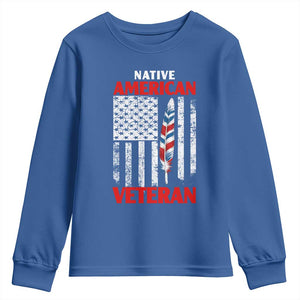 Native American Veteran USA Flag Patriotic Soldier Youth Sweatshirt TS14 Royal Blue Print Your Wear