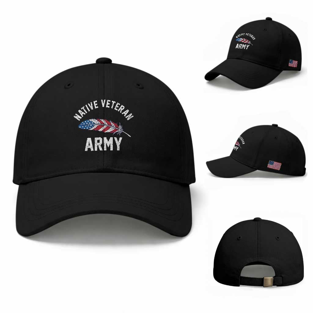 Native American Army Veteran US Flag Indigenous Soldier Baseball Cap TS14 Baseball Cap Universal Fit Black Print Your Wear