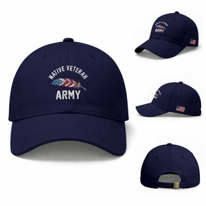Native American Army Veteran US Flag Indigenous Soldier Baseball Cap TS14 Baseball Cap Universal Fit Dark Blue Print Your Wear