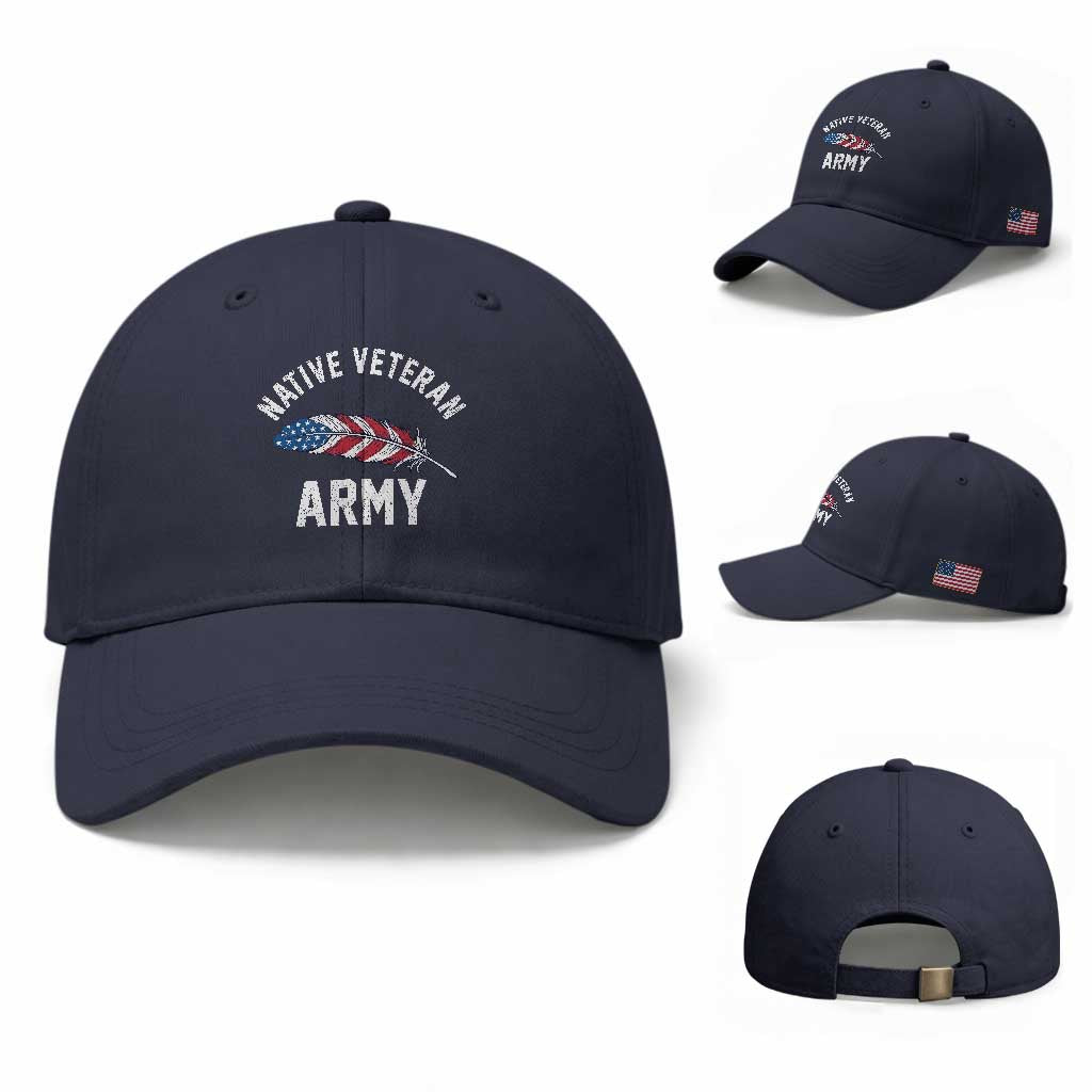 Native American Army Veteran US Flag Indigenous Soldier Baseball Cap TS14 Baseball Cap Universal Fit Navy Print Your Wear