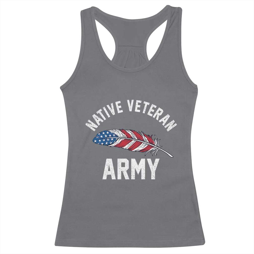 Native American Army Veteran US Flag Indigenous Soldier Racerback Tank Top TS14 Charcoal Print Your Wear