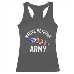 Native American Army Veteran US Flag Indigenous Soldier Racerback Tank Top TS14 Dark Heather Print Your Wear