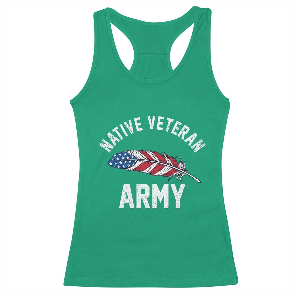 Native American Army Veteran US Flag Indigenous Soldier Racerback Tank Top TS14 Irish Green Print Your Wear