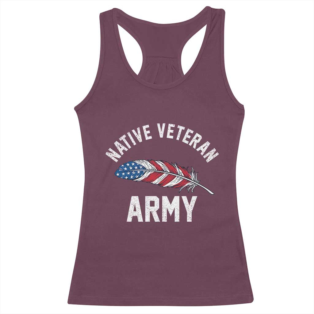 Native American Army Veteran US Flag Indigenous Soldier Racerback Tank Top TS14 Maroon Print Your Wear
