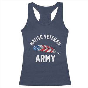 Native American Army Veteran US Flag Indigenous Soldier Racerback Tank Top TS14 Navy Print Your Wear