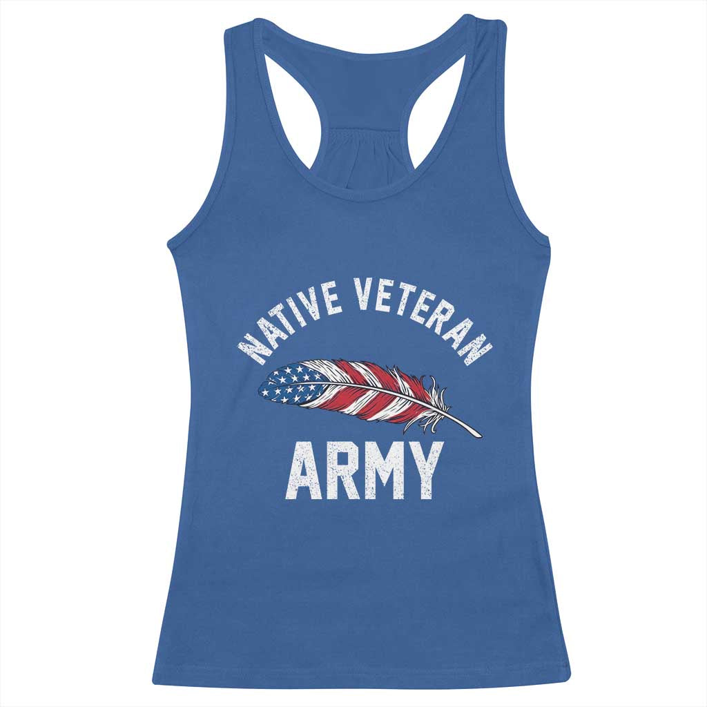 Native American Army Veteran US Flag Indigenous Soldier Racerback Tank Top TS14 Royal Blue Print Your Wear