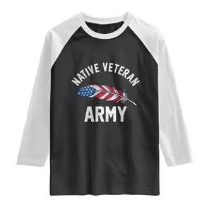 Native American Army Veteran US Flag Indigenous Soldier Raglan Shirt TS14 Black White Print Your Wear