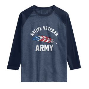 Native American Army Veteran US Flag Indigenous Soldier Raglan Shirt TS14 Heather Denim Navy Print Your Wear
