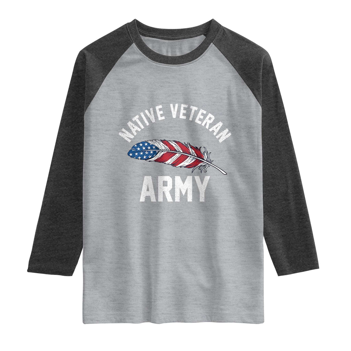 Native American Army Veteran US Flag Indigenous Soldier Raglan Shirt TS14 Heather Gray Heather Charcoal Print Your Wear
