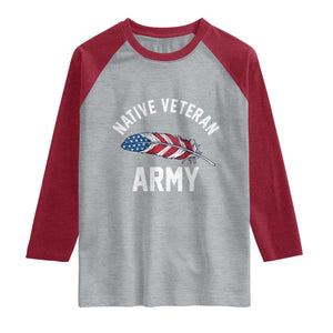 Native American Army Veteran US Flag Indigenous Soldier Raglan Shirt TS14 Heather Gray Heather Red Print Your Wear
