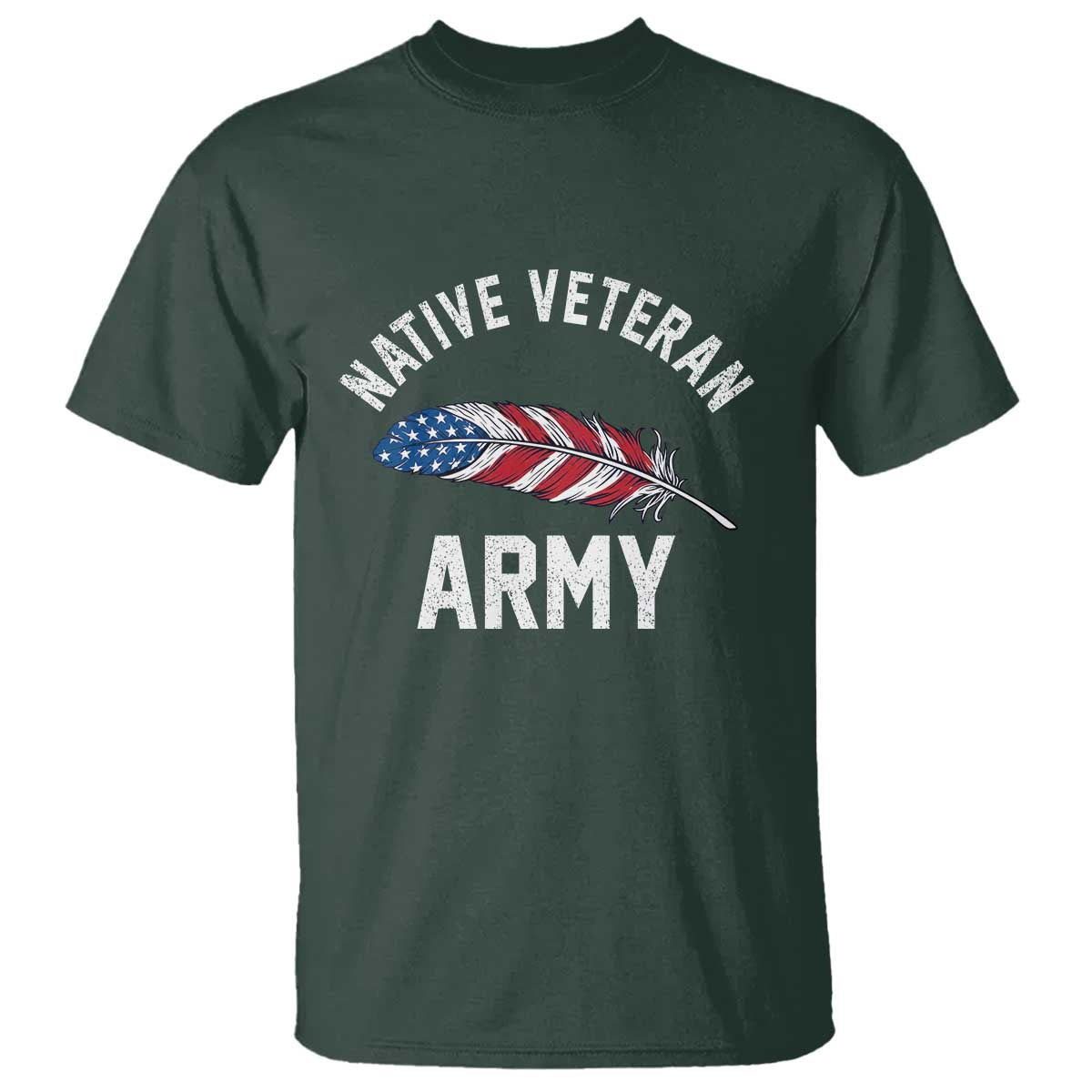 Native American Army Veteran US Flag Indigenous Soldier T Shirt TS14 Dark Forest Green Print Your Wear