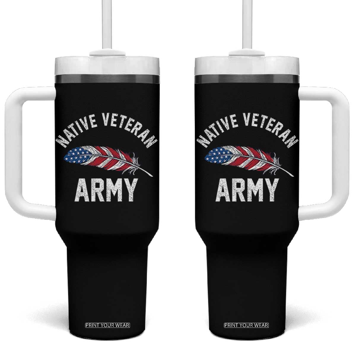 Native American Army Veteran US Flag Indigenous Soldier Tumbler With Handle TS14 One Size: 40 oz Black Print Your Wear
