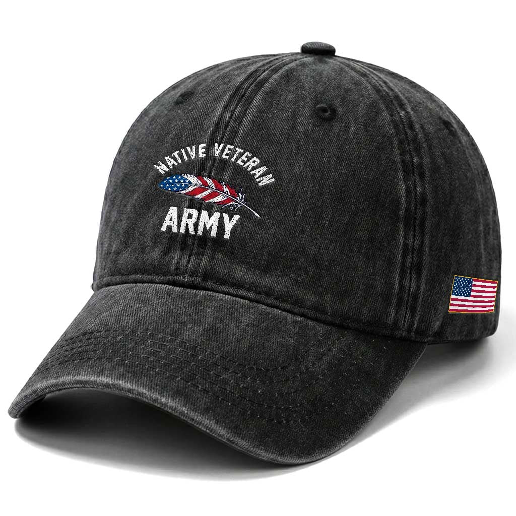 Native American Army Veteran US Flag Indigenous Soldier Washed Cotton Baseball Cap TS14 Print Your Wear