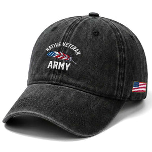 Native American Army Veteran US Flag Indigenous Soldier Washed Cotton Baseball Cap TS14 Print Your Wear