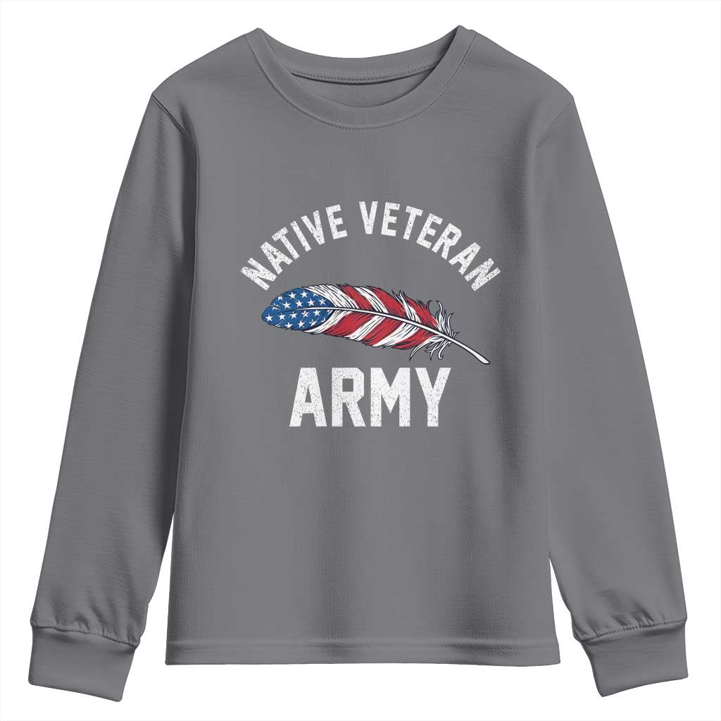 Native American Army Veteran US Flag Indigenous Soldier Youth Sweatshirt TS14 Charcoal Print Your Wear
