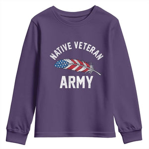 Native American Army Veteran US Flag Indigenous Soldier Youth Sweatshirt TS14 Purple Print Your Wear