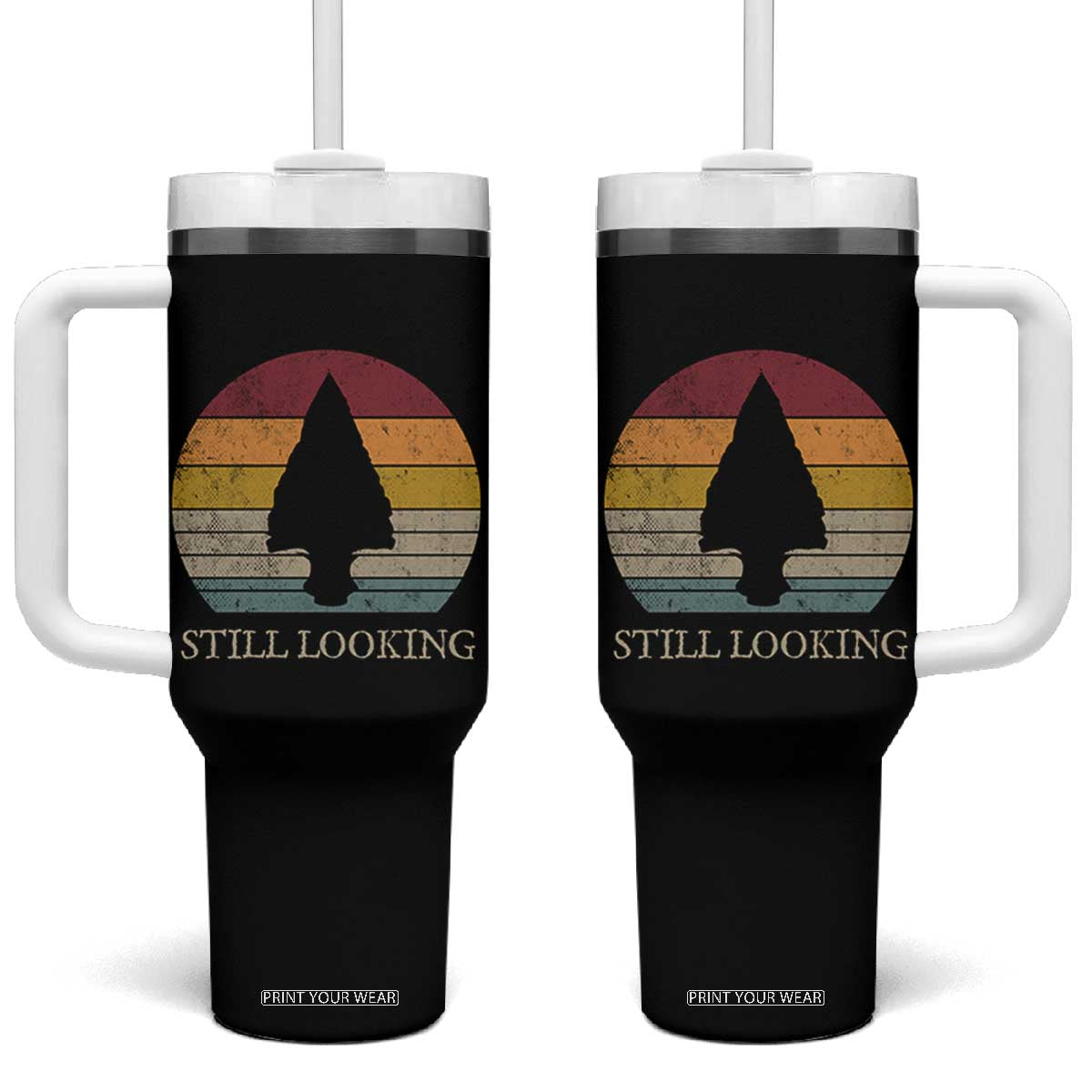 Arrowhead Hunter Native American Tumbler With Handle Ancient Artifacts Relic Hunting Vintage Sunset TS14 One Size: 40 oz Black Print Your Wear