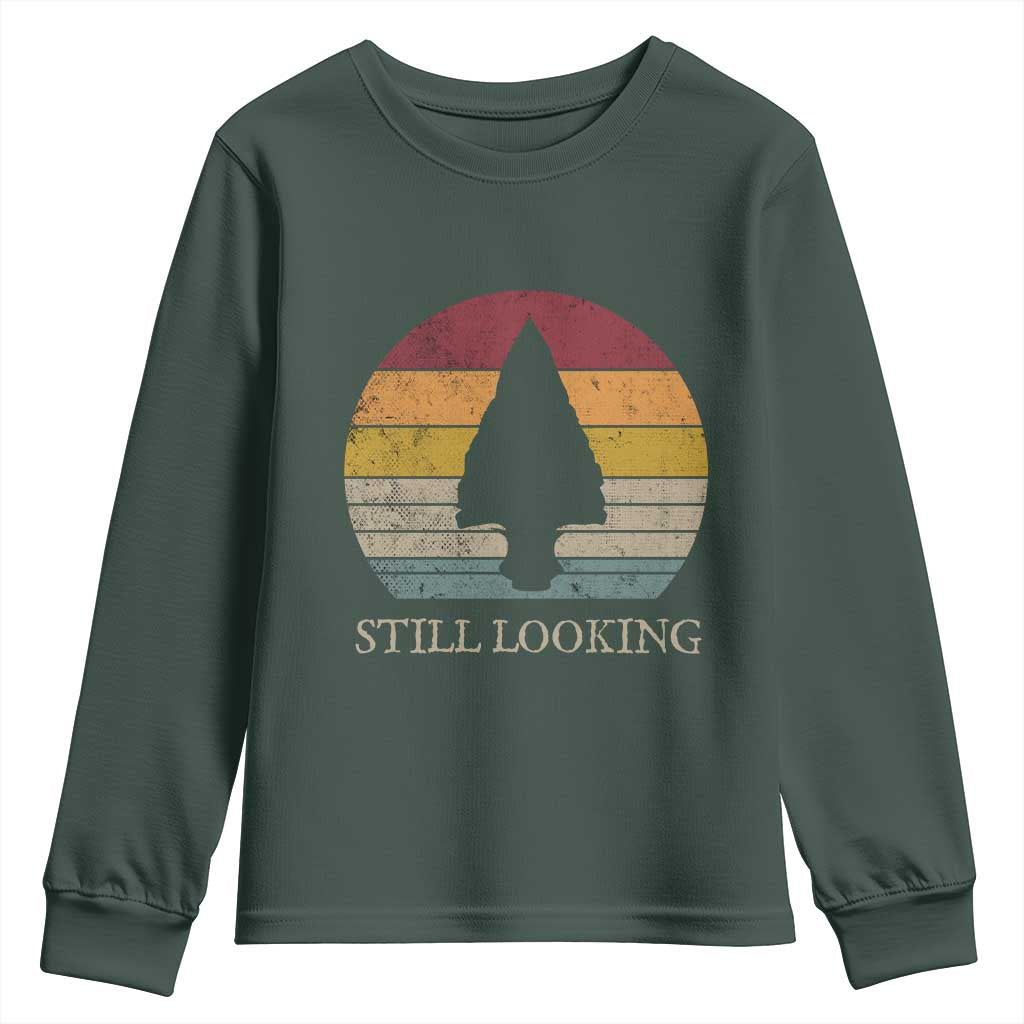 Arrowhead Hunter Native American Youth Sweatshirt Ancient Artifacts Relic Hunting Vintage Sunset TS14 Dark Forest Green Print Your Wear