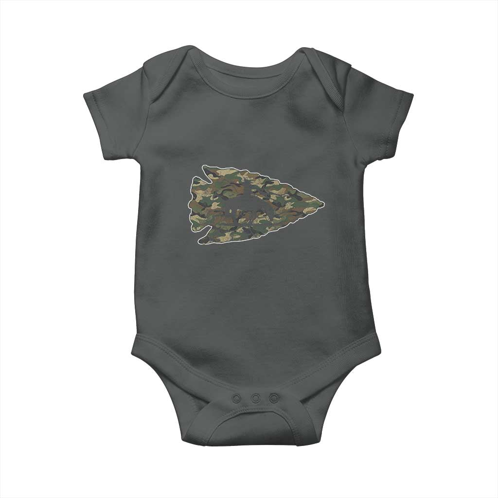 Arrowhead Hunter Native American Camouflage USA Flag Baby Onesie TS14 Dark Heather Print Your Wear