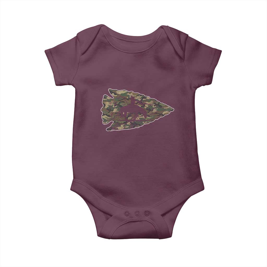 Arrowhead Hunter Native American Camouflage USA Flag Baby Onesie TS14 Maroon Print Your Wear