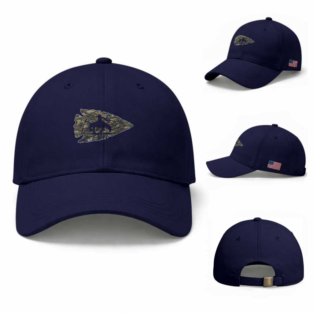 Arrowhead Hunter Native American Camouflage USA Flag Baseball Cap TS14 Baseball Cap Universal Fit Dark Blue Print Your Wear