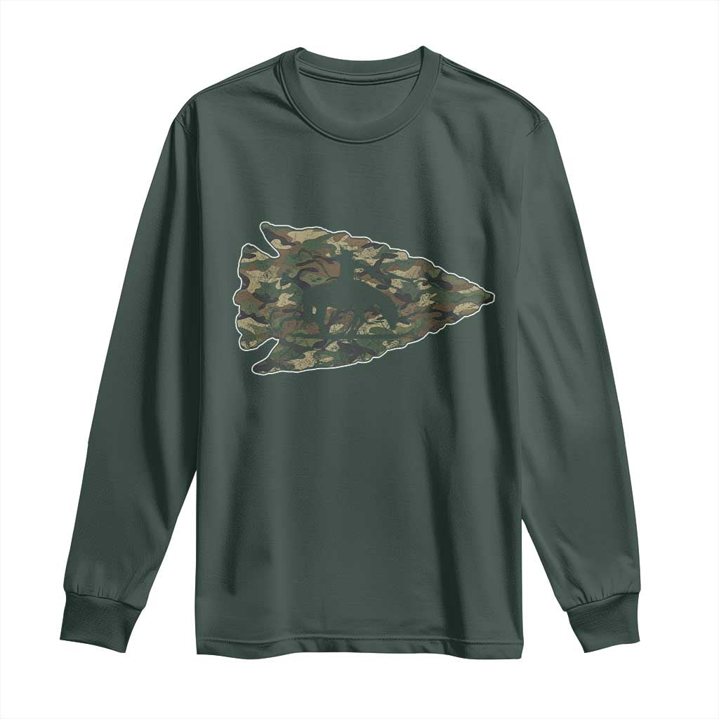 Arrowhead Hunter Native American Camouflage USA Flag Long Sleeve Shirt TS14 Dark Forest Green Print Your Wear
