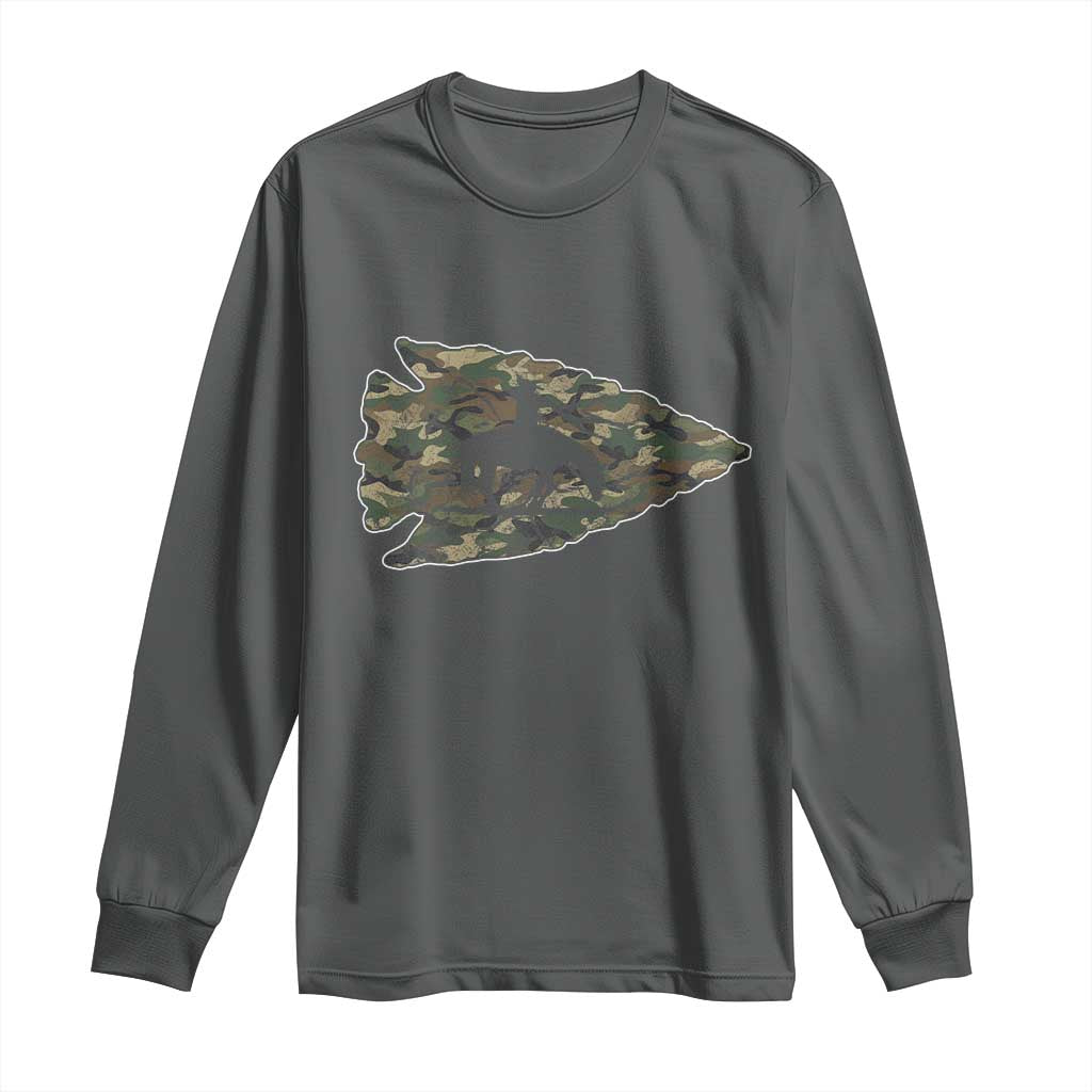 Arrowhead Hunter Native American Camouflage USA Flag Long Sleeve Shirt TS14 Dark Heather Print Your Wear