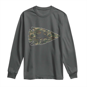 Arrowhead Hunter Native American Camouflage USA Flag Long Sleeve Shirt TS14 Dark Heather Print Your Wear