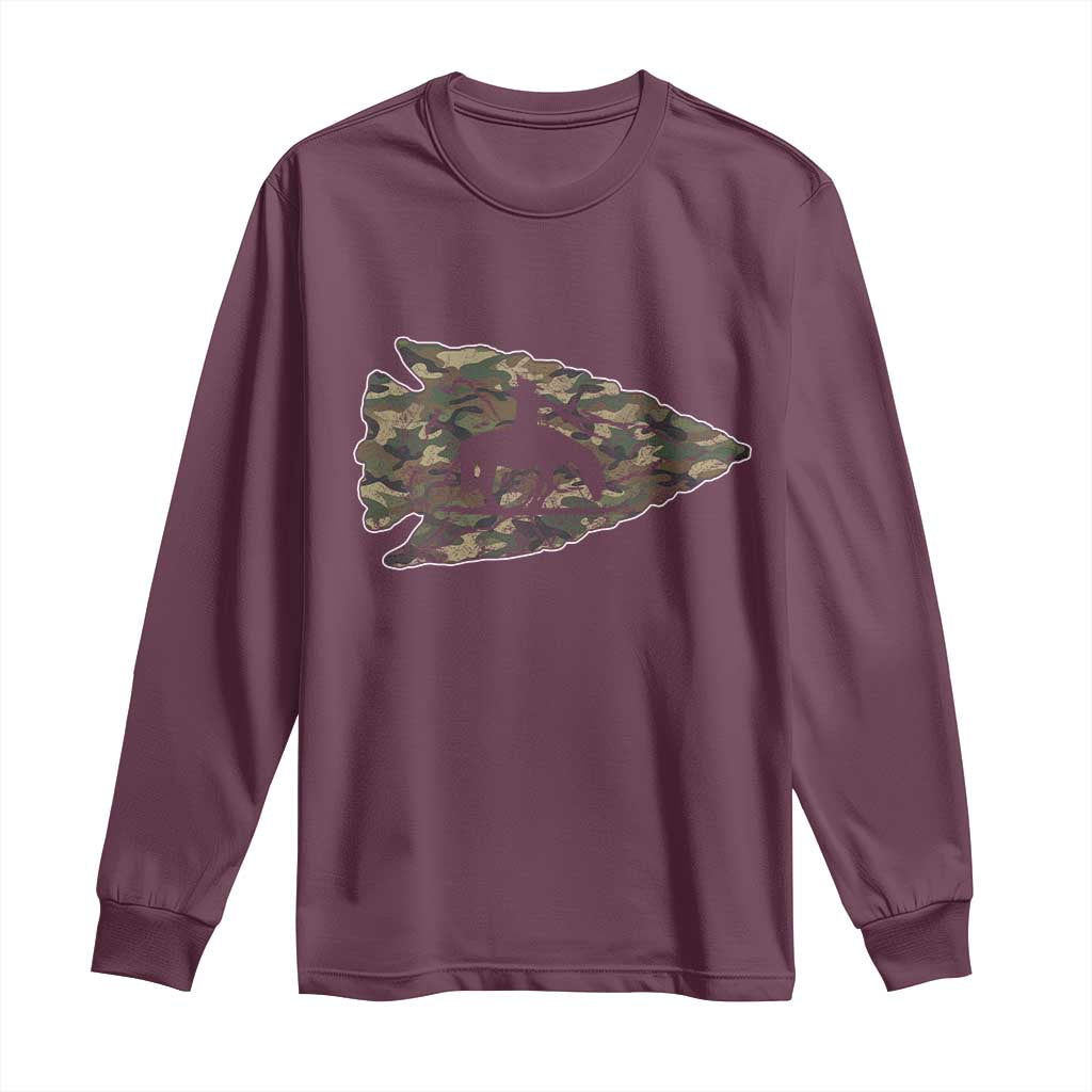 Arrowhead Hunter Native American Camouflage USA Flag Long Sleeve Shirt TS14 Maroon Print Your Wear