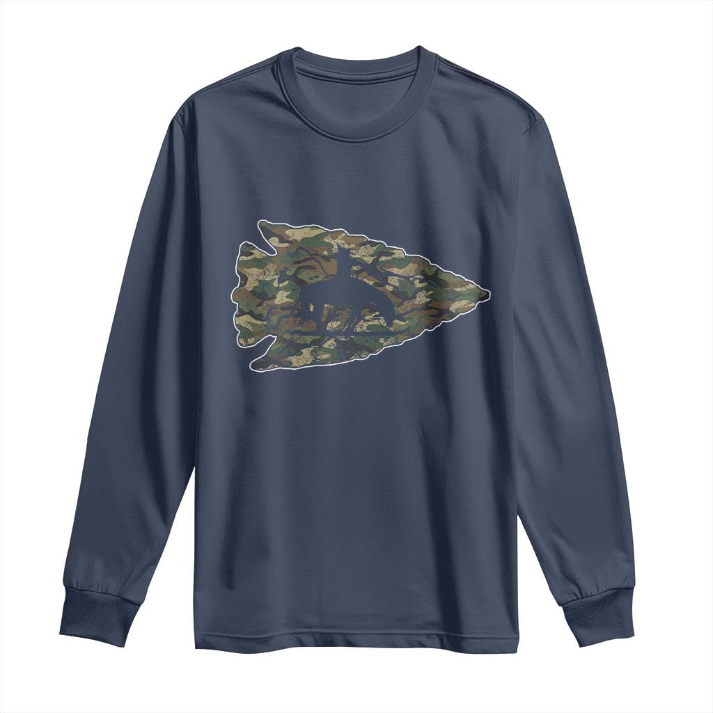 Arrowhead Hunter Native American Camouflage USA Flag Long Sleeve Shirt TS14 Navy Print Your Wear