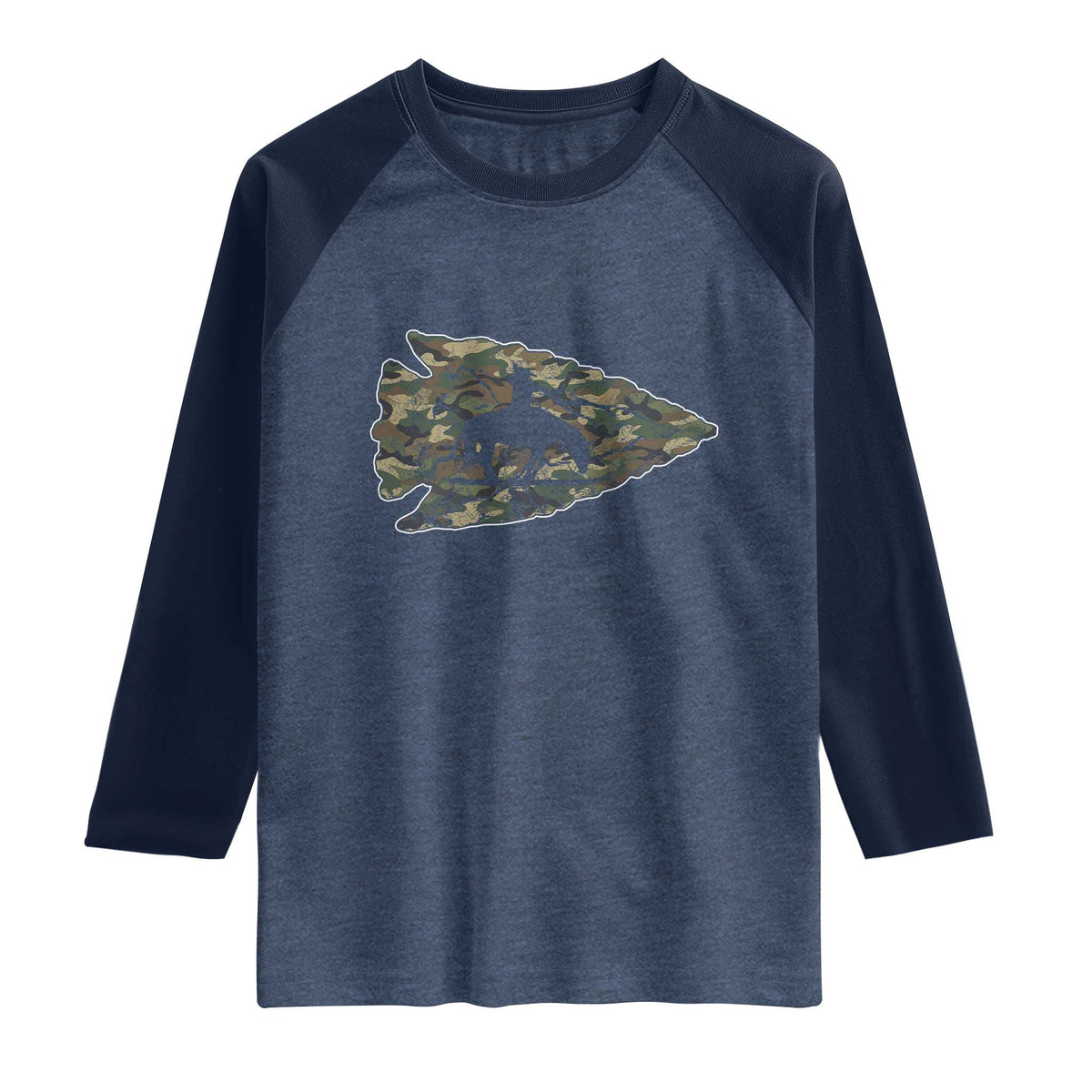 Arrowhead Hunter Native American Camouflage USA Flag Raglan Shirt TS14 Heather Denim Navy Print Your Wear