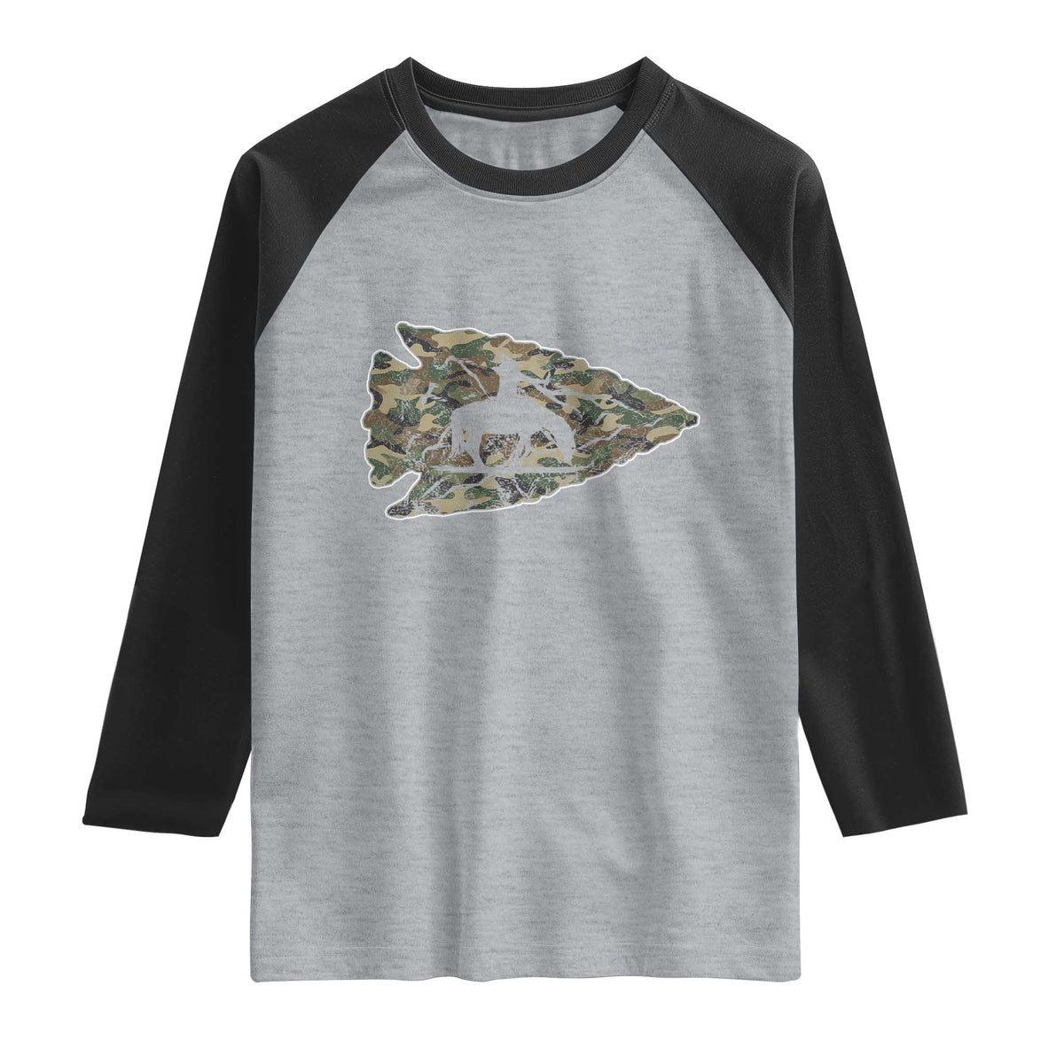 Arrowhead Hunter Native American Camouflage USA Flag Raglan Shirt TS14 Heather Gray Black Print Your Wear
