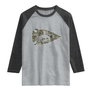 Arrowhead Hunter Native American Camouflage USA Flag Raglan Shirt TS14 Heather Gray Heather Charcoal Print Your Wear