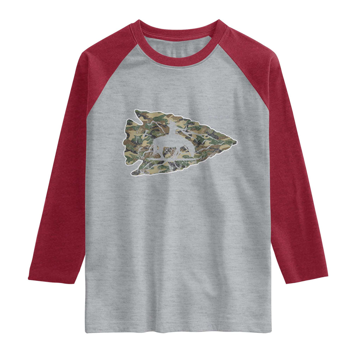 Arrowhead Hunter Native American Camouflage USA Flag Raglan Shirt TS14 Heather Gray Heather Red Print Your Wear