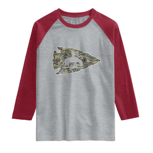 Arrowhead Hunter Native American Camouflage USA Flag Raglan Shirt TS14 Heather Gray Heather Red Print Your Wear
