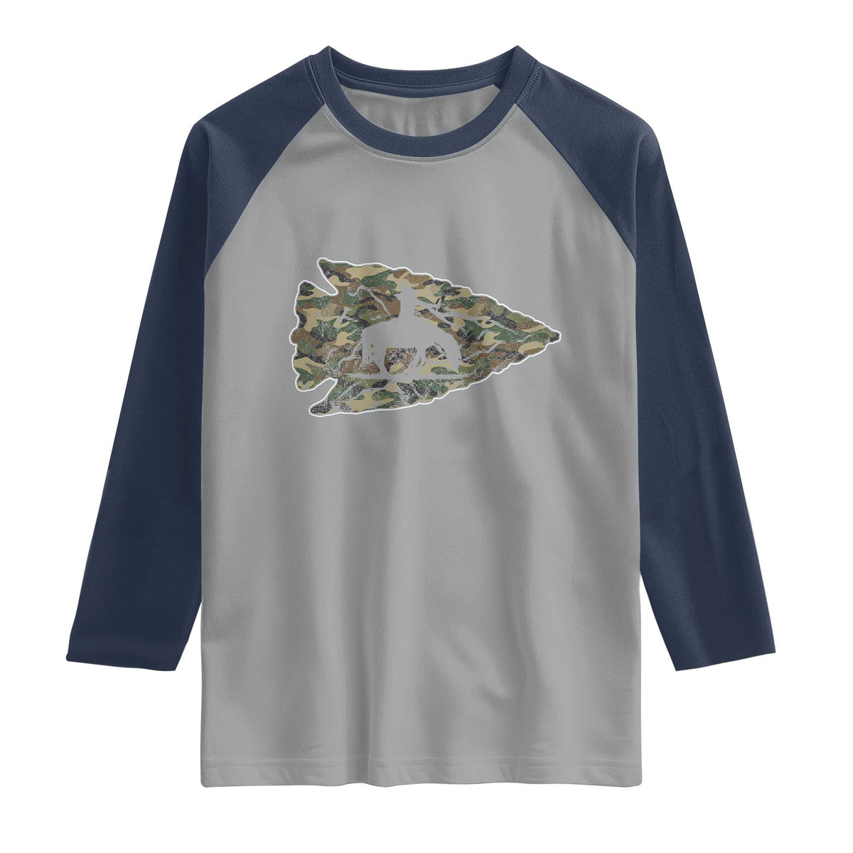 Arrowhead Hunter Native American Camouflage USA Flag Raglan Shirt TS14 Sport Gray Navy Print Your Wear