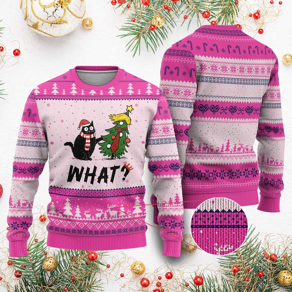 Black Cat What Xmas Ugly Christmas Sweater Anti Trump Protest TS14 Hot Pink Print Your Wear