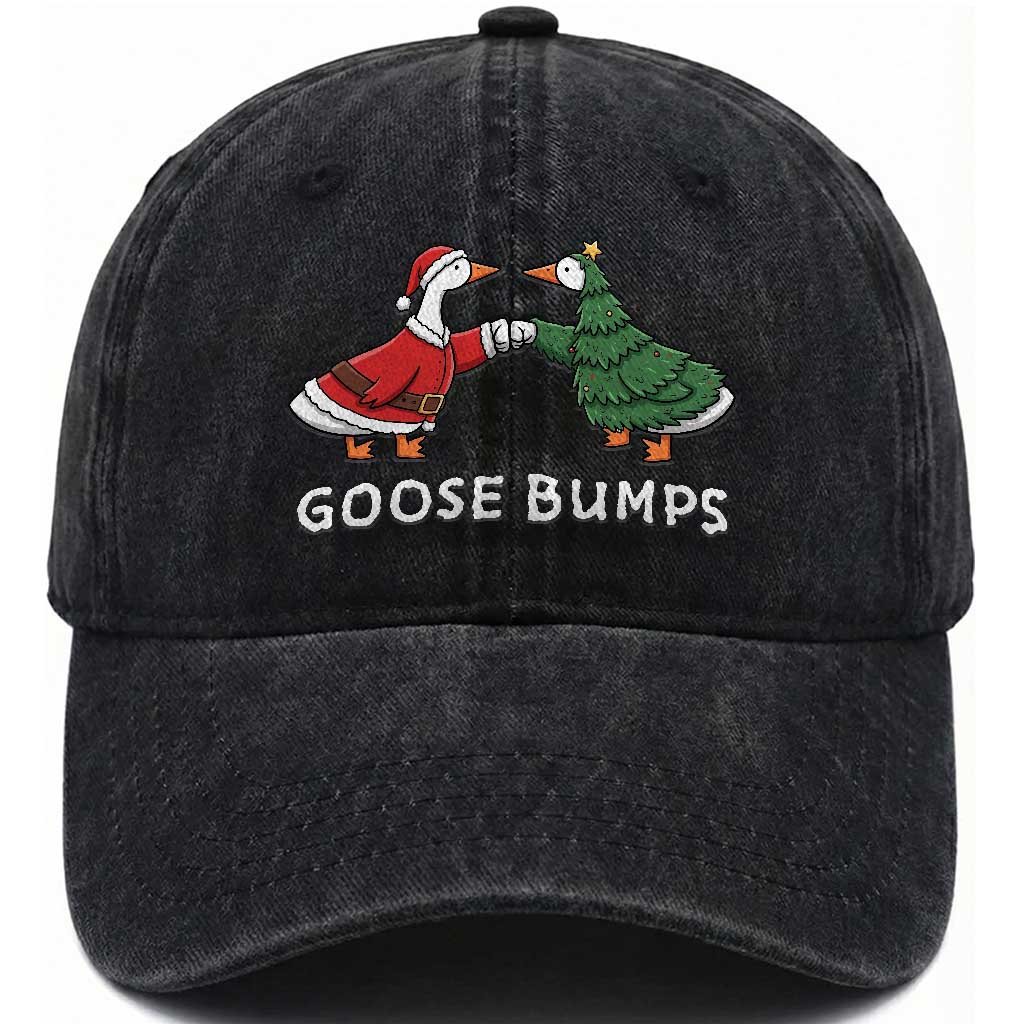 Christmas Goose Bumps Holiday Season Washed Cotton Baseball Cap TS14 Washed Cap Universal Fit Black Print Your Wear