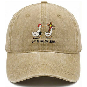 Christian Christmas Goose Washed Cotton Baseball Cap Off To Follow Jesus TS14 Washed Cap Universal Fit Khaki Print Your Wear