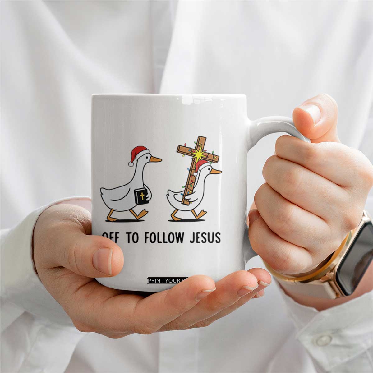 Christian Christmas Goose Coffee Mug Off To Follow Jesus TS14 Print Your Wear