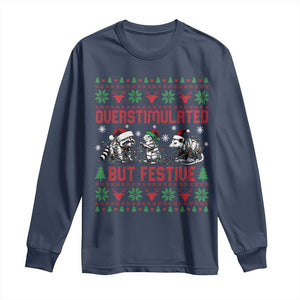 Possum Christmas Long Sleeve Shirt Funny Overstimulated But Festive TS14 Navy Print Your Wear