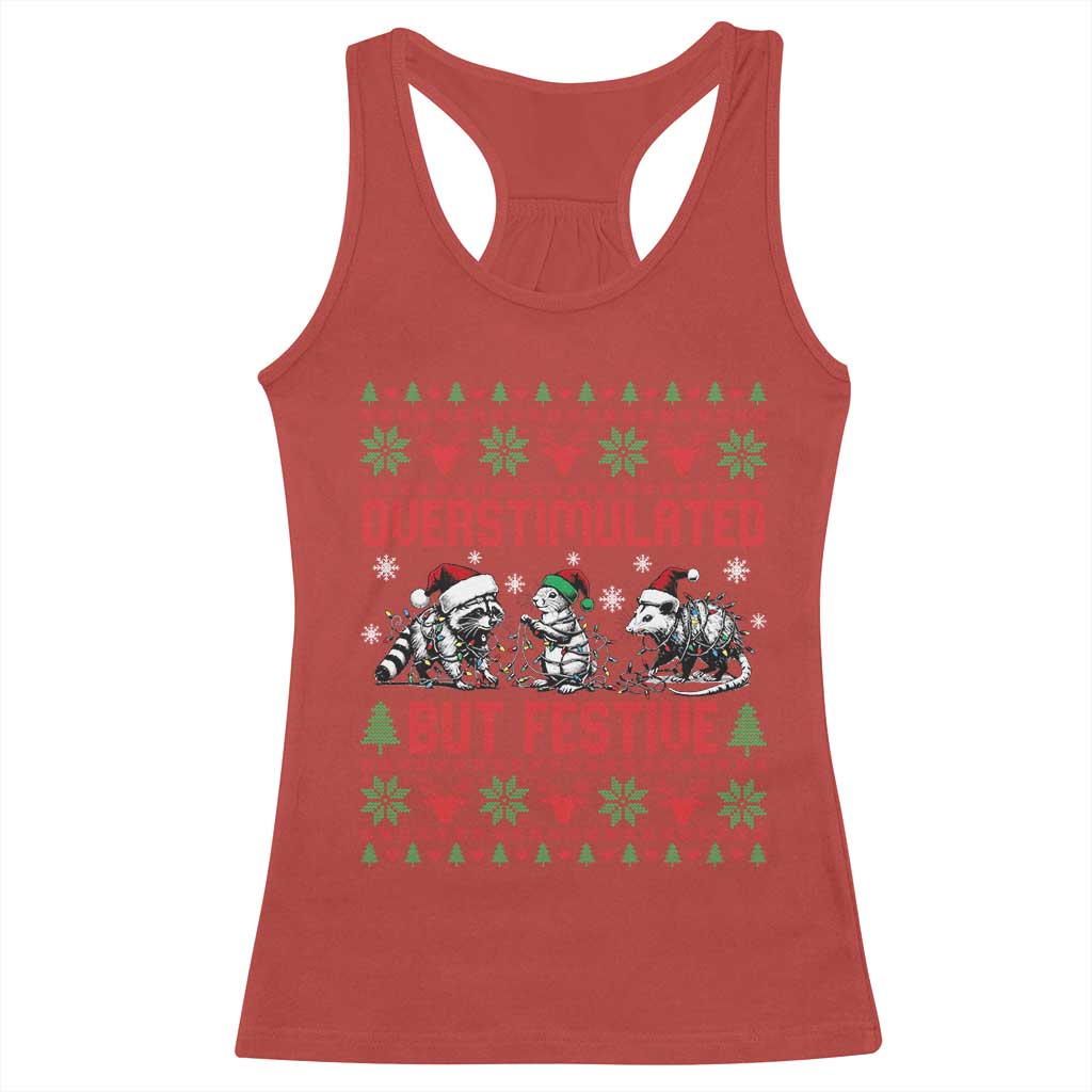 Possum Christmas Racerback Tank Top Funny Overstimulated But Festive TS14 Red Print Your Wear