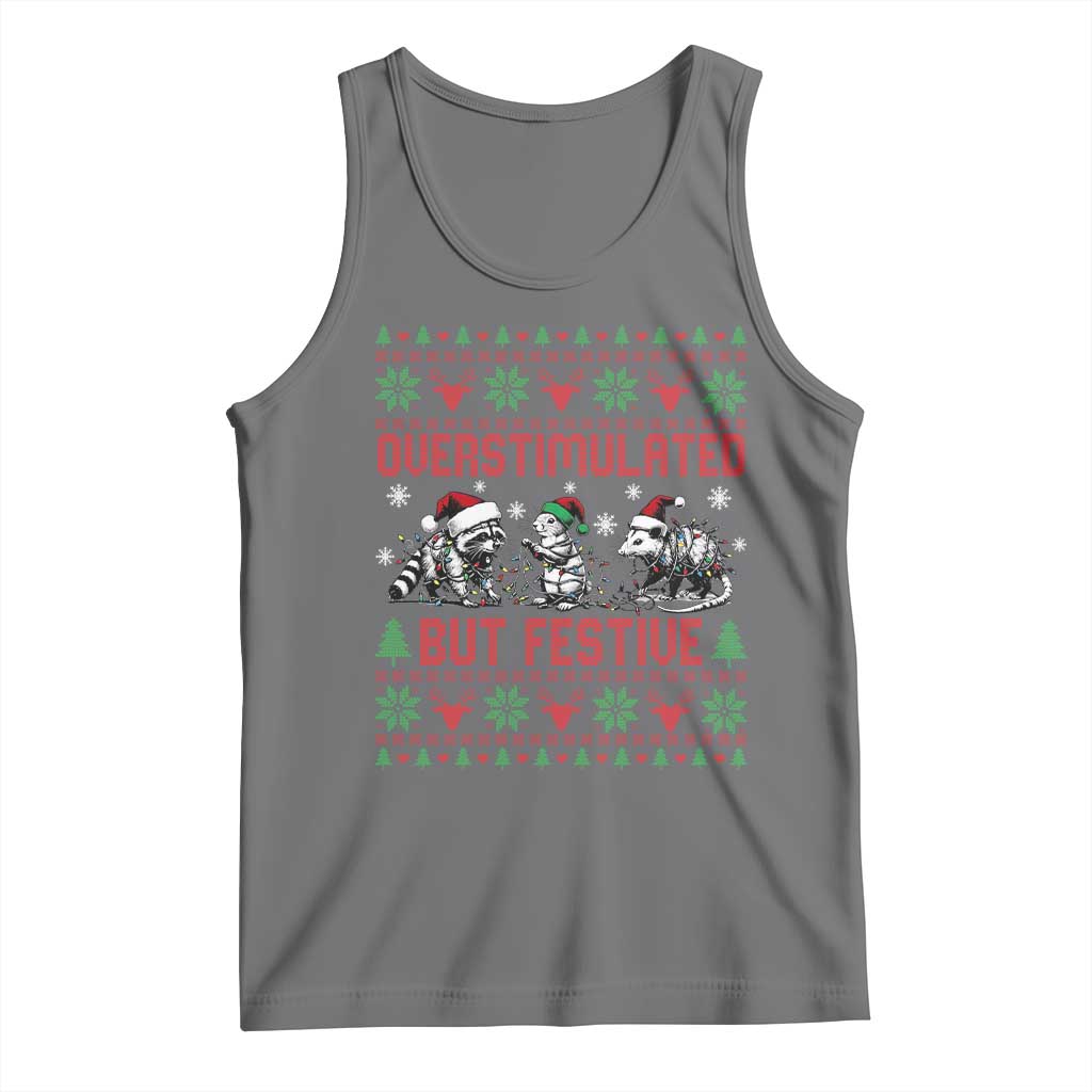 Possum Christmas Tank Top Funny Overstimulated But Festive TS14 Black Heather Print Your Wear